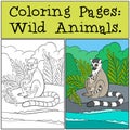 Coloring Pages: Wild Animals. Mother lemur with her baby.