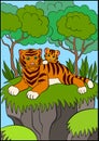 Coloring pages. Wild animals. Smiling mother tiger with her little cute baby