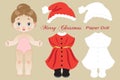 Coloring paper doll with Christmas clothes
