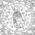 Coloring with pear doodle and zen art elements. Coloring page for adults and kids page or book. - Vector illustration