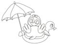 Coloring penguin with umbrella