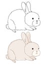 Coloring picture of rabbit drawn by hand on white background. Illustration of cute little animals in vector