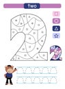 Coloring printable worksheet for kindergarten and preschool. Learning numbers and simple shapes.