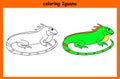 Children trace and coloring iguana