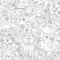 Coloring seamless pattern with jungle animals