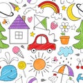 Coloring seamless pattern with kids drawings
