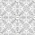 Coloring seamless pattern square Chinese Feng Shui Bagua.