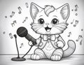 Coloring Sheet Of A Kitten Singing In Front Of A Microphone Royalty Free Stock Photo