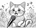 Coloring Sheet Of A Kitten Singing In Front Of A Microphone Royalty Free Stock Photo