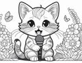 Coloring Sheet Of A Kitten Singing In Front Of A Microphone Royalty Free Stock Photo