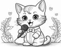 Coloring Sheet Of A Kitten Singing In Front Of A Microphone Royalty Free Stock Photo