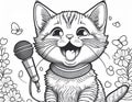 Coloring Sheet Of A Kitten Singing In Front Of A Microphone Royalty Free Stock Photo