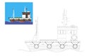 Coloring. Simple educational game for children. Ship vector illustration.