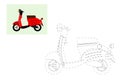 Coloring. Simple educational game for children. Vector illustration of a motor scooter.