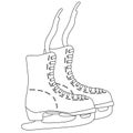 Coloring. Skates. Black linear object on a white background. Sports figure skating or hockey. Hand drawn vector