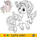 Coloring with template cute flying unicorn vector illustration Royalty Free Stock Photo