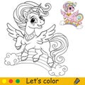 Coloring with template cute flying unicorn vector illustration Royalty Free Stock Photo