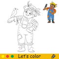 Coloring with template Halloween boy in a scarecrow costume Royalty Free Stock Photo