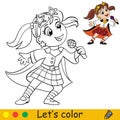 Coloring with template Halloween retro disco singer girl