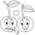 Coloring Two Cute Cartoon Cherries in Love Royalty Free Stock Photo