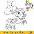 Coloring vector cute party unicorn with balloons