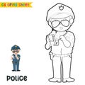 Easy coloring worksheet for children. KidÃ¢â¬â¢s dream job. a cute police officer writes a speeding ticket. Royalty Free Stock Photo