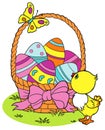 Coloring Yellow Easter chick and eggs background