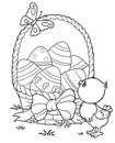 Coloring Yellow Easter chick and eggs background