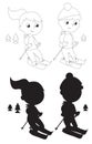 Coloring young skiers silhouettes vector