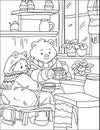 Coloring picture of mother bear and baby bear drinking tea Royalty Free Stock Photo