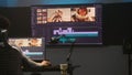 Colorist does color grading in video edit software