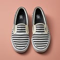 Colorized Black And White Striped Slip On Shoes On Pink Background