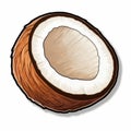 Colorized Cartoon Coconut Drawing With Macro Lens Style