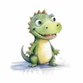 Colorized Cartoon Illustration Of A Cute Green Dinosaur