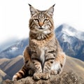 Colorized Dadaist Photomontage: Lynx Cat On Rock In Mountain Landscape