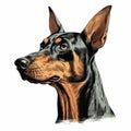 Colorized Doberman Dog Head Vector Illustration In Leyendecker Style
