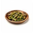 Colorized Green Pepper Dish With Okra On Wooden Plate