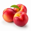 Colorized Larme Kei Style: Three Ripe Peaches On White Background