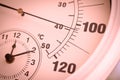 Colorized Round Thermometer Over 100 Degrees Royalty Free Stock Photo