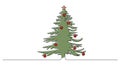 colorized single line drawing of christmas tree