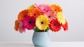 Colorized Soft Focus Gerber Arrangement In Blue Vase Royalty Free Stock Photo