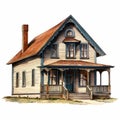 Colorized Victorian Bungalow House: A Realistic Rendering Of 19th Century American Art