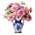 Colorized White Vase With Pink And Blue Flowers