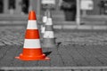 Colorkey, Traffic cone at a construction site Royalty Free Stock Photo