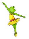 Colorless background with a dancing ballerina frog in the yellow
