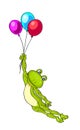 Colorless background with a green flying frog with three colored