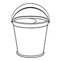 Colorless cartoon bucket of water with a black handle raised up. Coloring page with metal or plastic bucket. Template of coloring