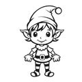 Colorless cartoon Christmas Elf. Black and white template page for coloring book with Santa Claus helper elf. Cute