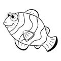 Colorless cartoon Clown Fish. Coloring pages. Template page for coloring book of funny sea fish for kids. Zebra fish. Practice