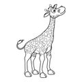 Colorless cartoon Giraffe smiles. Coloring pages. Template page for coloring book of funny Calf for kids. Practice worksheet